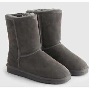 Quince Suede Boot Australian Shearling Mid-Calf Bootie Gray Womens 7 New